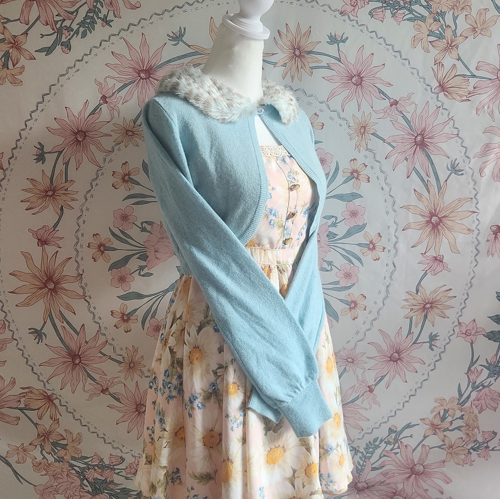 Pastel Blue Leopard Milk Bolero Cardigain  J Fashion Gyaru Gal Glam Shoujo Deco